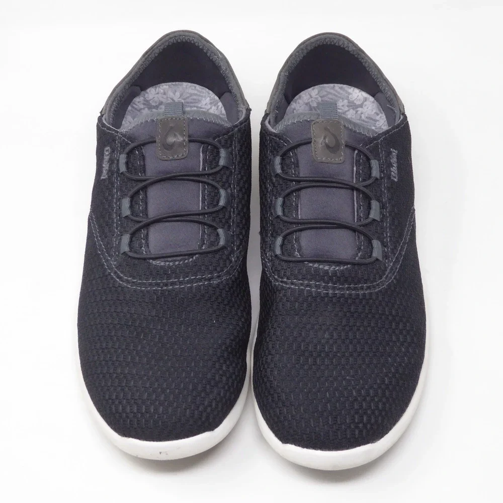 OluKai Mens Alapa Li Sneakers Black Mesh Leather Slip On Size 8.5